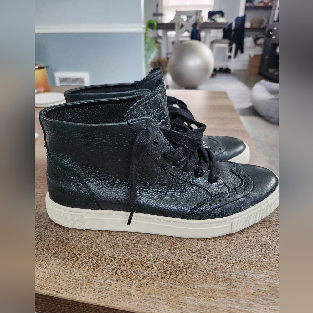 Womens Frye Ivy High Top Black Leather  Casual Sneakers Shoes Size 7 M